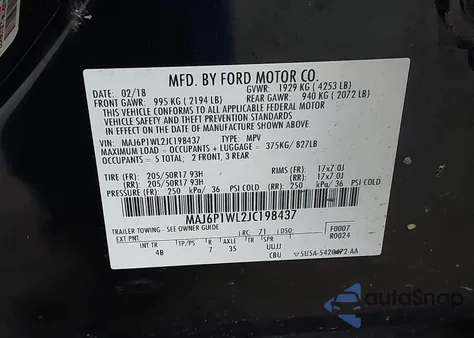 2018 Ford Ecosport Titanium z USA, uszkodzony, nr VIN MAJ6P1WL2JC198437